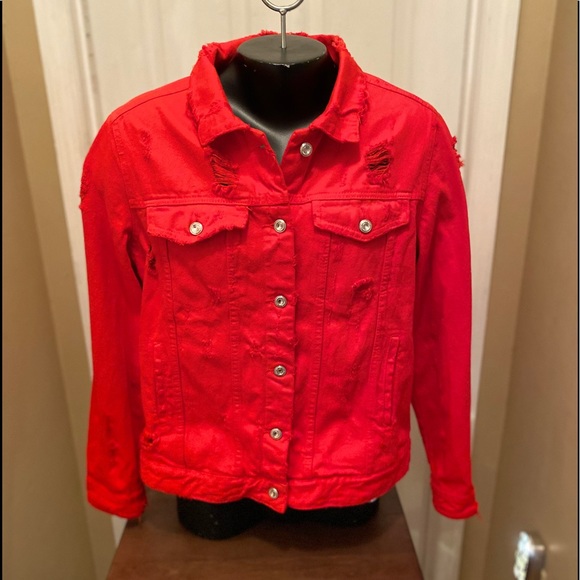 zara red denim jacket